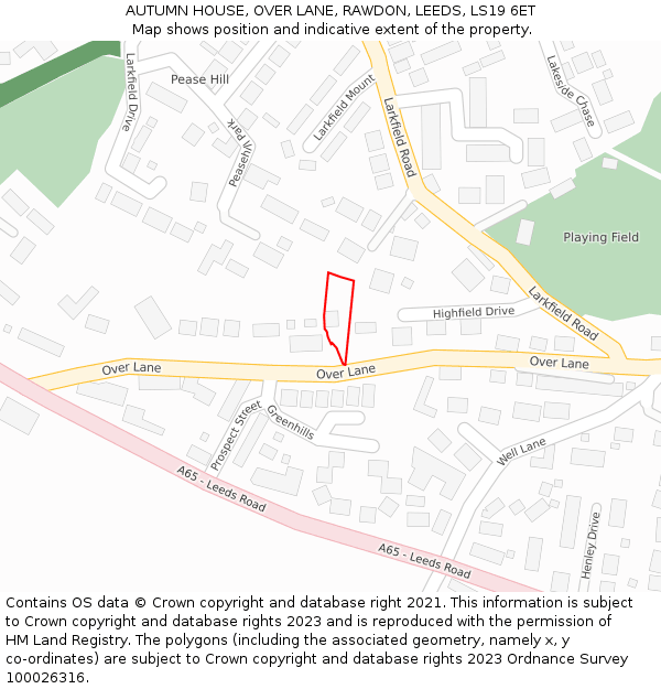 AUTUMN HOUSE, OVER LANE, RAWDON, LEEDS, LS19 6ET: Location map and indicative extent of plot