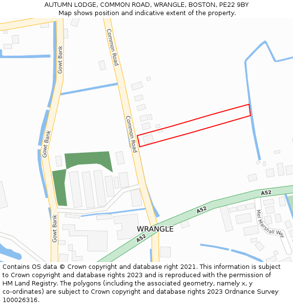 AUTUMN LODGE, COMMON ROAD, WRANGLE, BOSTON, PE22 9BY: Location map and indicative extent of plot