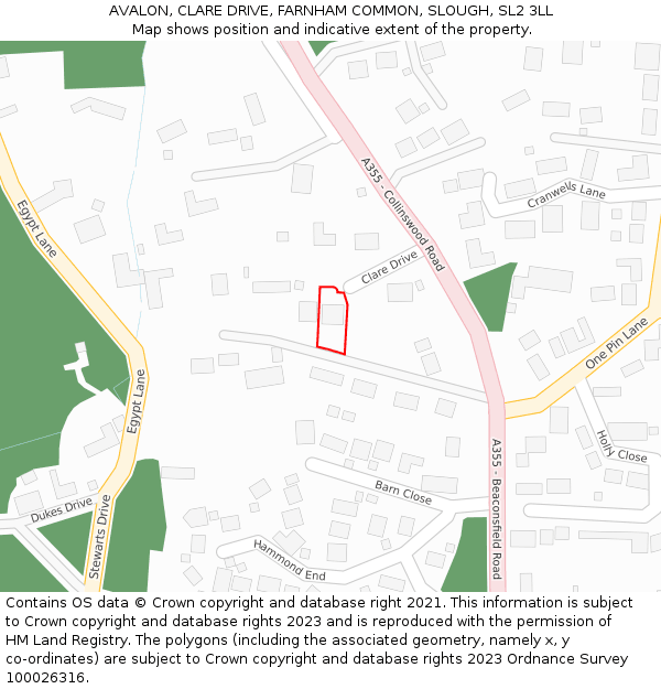 AVALON, CLARE DRIVE, FARNHAM COMMON, SLOUGH, SL2 3LL: Location map and indicative extent of plot