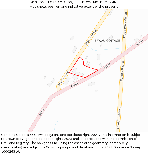 AVALON, FFORDD Y RHOS, TREUDDYN, MOLD, CH7 4NJ: Location map and indicative extent of plot