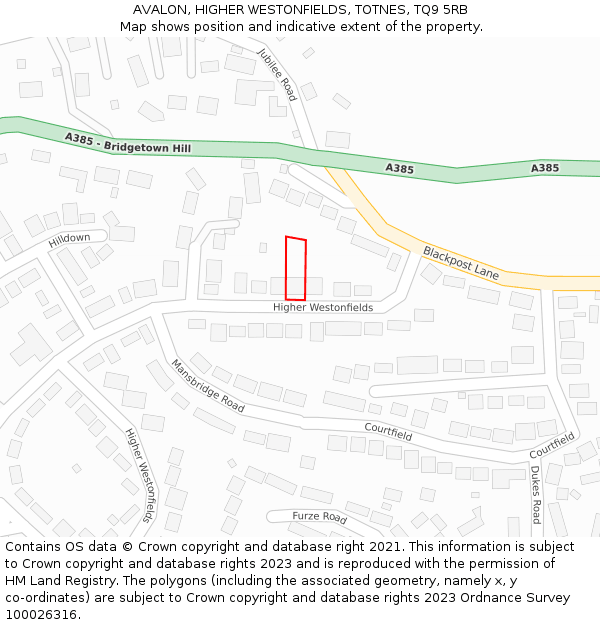 AVALON, HIGHER WESTONFIELDS, TOTNES, TQ9 5RB: Location map and indicative extent of plot