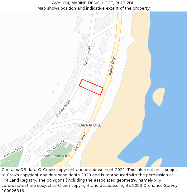 AVALON, MARINE DRIVE, LOOE, PL13 2DH: Location map and indicative extent of plot