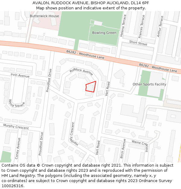 AVALON, RUDDOCK AVENUE, BISHOP AUCKLAND, DL14 6PF: Location map and indicative extent of plot