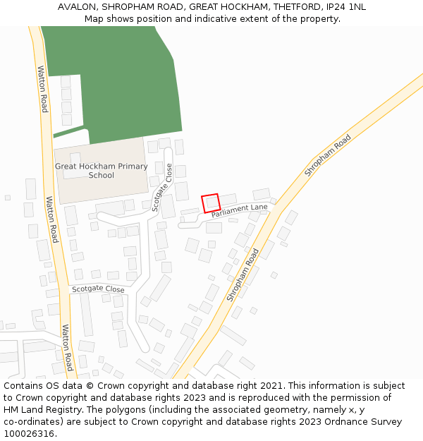 AVALON, SHROPHAM ROAD, GREAT HOCKHAM, THETFORD, IP24 1NL: Location map and indicative extent of plot