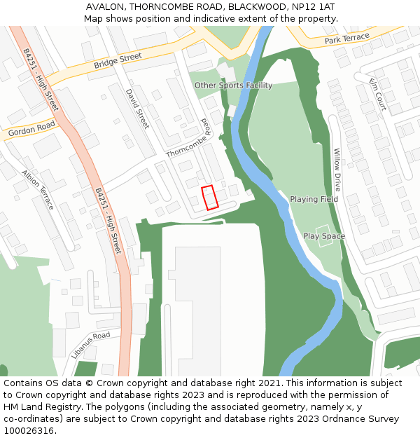 AVALON, THORNCOMBE ROAD, BLACKWOOD, NP12 1AT: Location map and indicative extent of plot