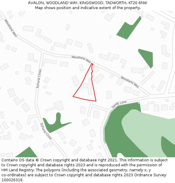 AVALON, WOODLAND WAY, KINGSWOOD, TADWORTH, KT20 6NW: Location map and indicative extent of plot