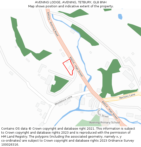 AVENING LODGE, AVENING, TETBURY, GL8 8NH: Location map and indicative extent of plot