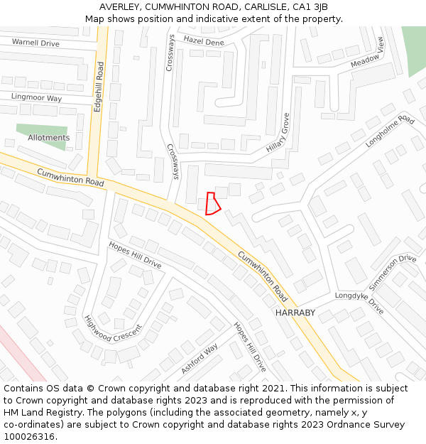 AVERLEY, CUMWHINTON ROAD, CARLISLE, CA1 3JB: Location map and indicative extent of plot