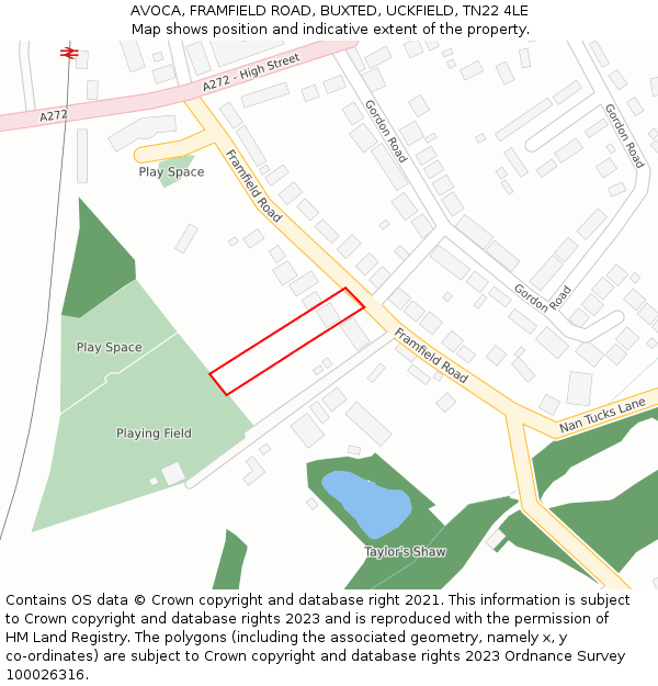 AVOCA, FRAMFIELD ROAD, BUXTED, UCKFIELD, TN22 4LE: Location map and indicative extent of plot