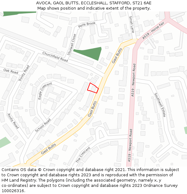 AVOCA, GAOL BUTTS, ECCLESHALL, STAFFORD, ST21 6AE: Location map and indicative extent of plot