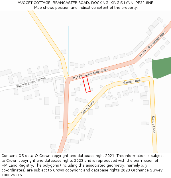 AVOCET COTTAGE, BRANCASTER ROAD, DOCKING, KING'S LYNN, PE31 8NB: Location map and indicative extent of plot