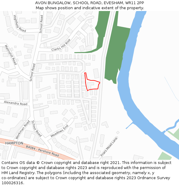 AVON BUNGALOW, SCHOOL ROAD, EVESHAM, WR11 2PP: Location map and indicative extent of plot