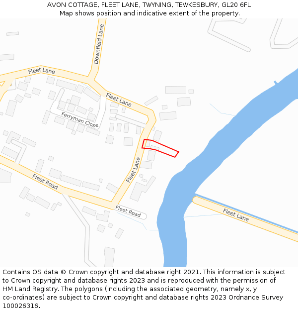 AVON COTTAGE, FLEET LANE, TWYNING, TEWKESBURY, GL20 6FL: Location map and indicative extent of plot