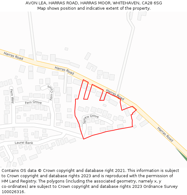 AVON LEA, HARRAS ROAD, HARRAS MOOR, WHITEHAVEN, CA28 6SG: Location map and indicative extent of plot