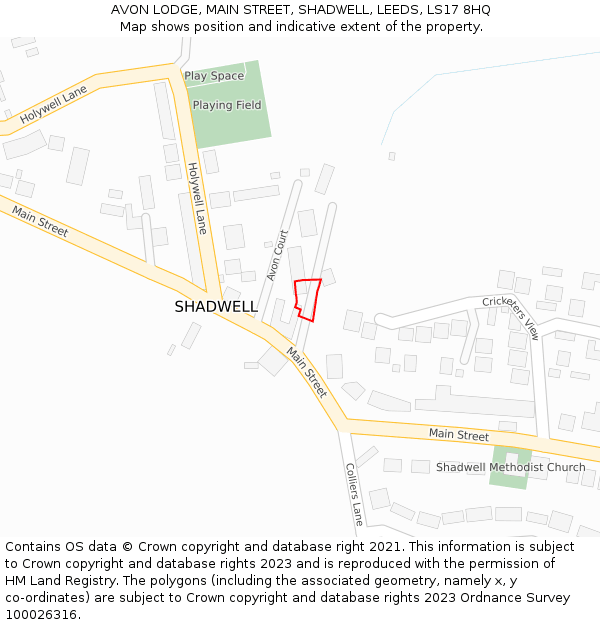 AVON LODGE, MAIN STREET, SHADWELL, LEEDS, LS17 8HQ: Location map and indicative extent of plot