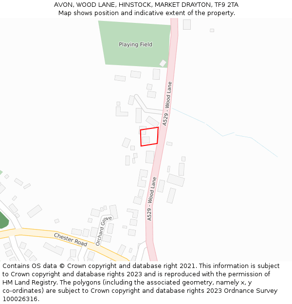 AVON, WOOD LANE, HINSTOCK, MARKET DRAYTON, TF9 2TA: Location map and indicative extent of plot
