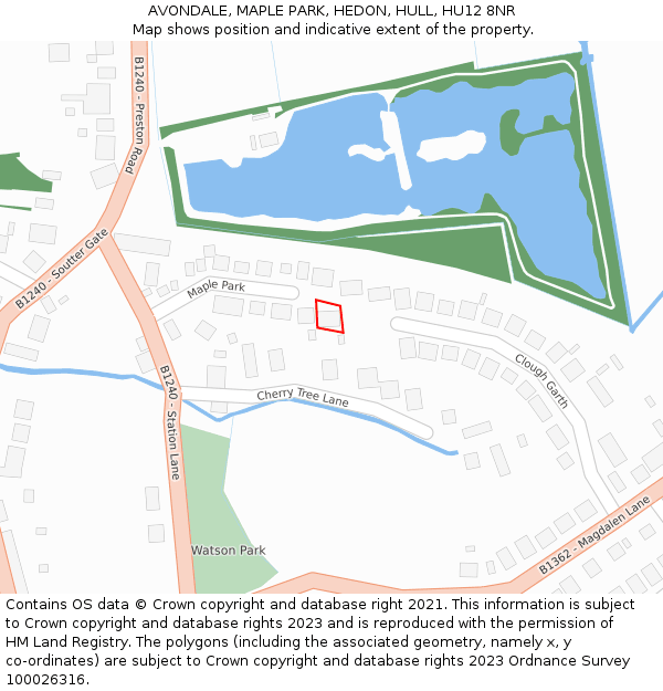 AVONDALE, MAPLE PARK, HEDON, HULL, HU12 8NR: Location map and indicative extent of plot