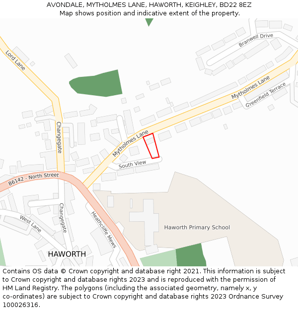 AVONDALE, MYTHOLMES LANE, HAWORTH, KEIGHLEY, BD22 8EZ: Location map and indicative extent of plot