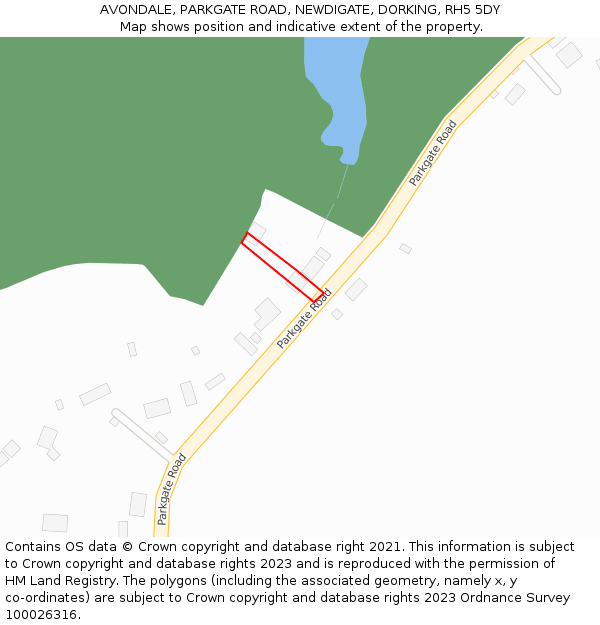 AVONDALE, PARKGATE ROAD, NEWDIGATE, DORKING, RH5 5DY: Location map and indicative extent of plot