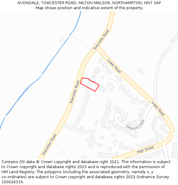AVONDALE, TOWCESTER ROAD, MILTON MALSOR, NORTHAMPTON, NN7 3AP: Location map and indicative extent of plot