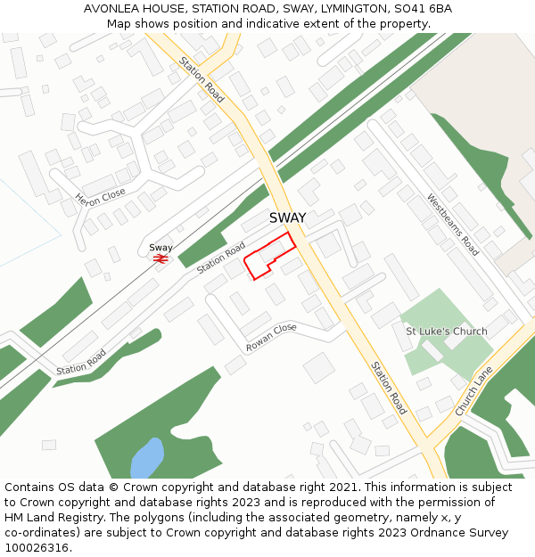 AVONLEA HOUSE, STATION ROAD, SWAY, LYMINGTON, SO41 6BA: Location map and indicative extent of plot