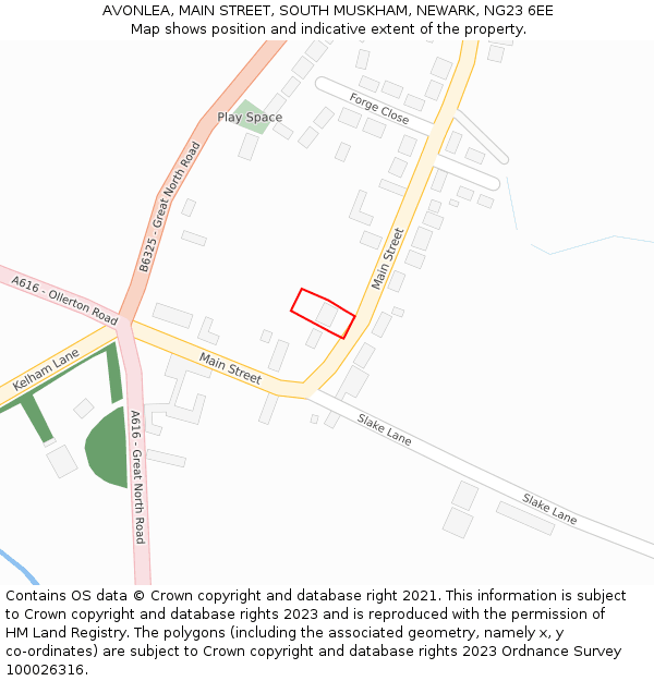 AVONLEA, MAIN STREET, SOUTH MUSKHAM, NEWARK, NG23 6EE: Location map and indicative extent of plot
