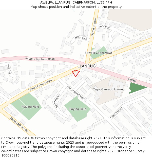 AWELFA, LLANRUG, CAERNARFON, LL55 4PH: Location map and indicative extent of plot