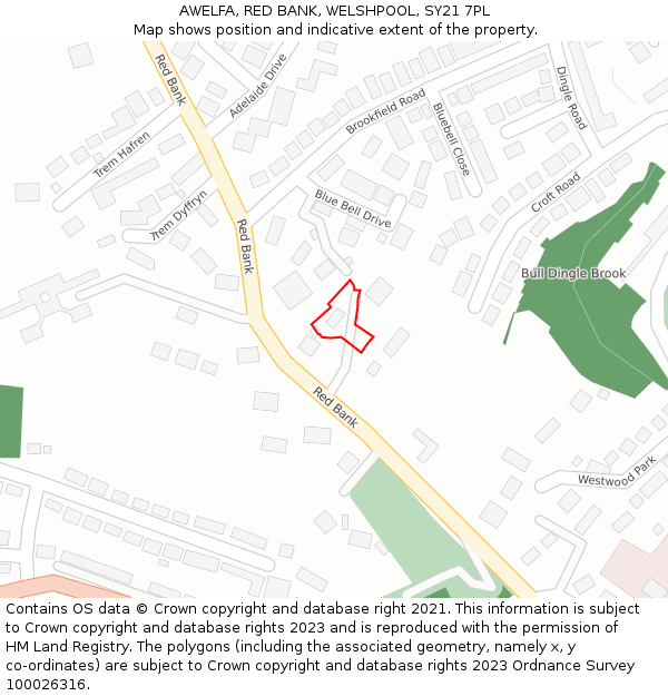 AWELFA, RED BANK, WELSHPOOL, SY21 7PL: Location map and indicative extent of plot