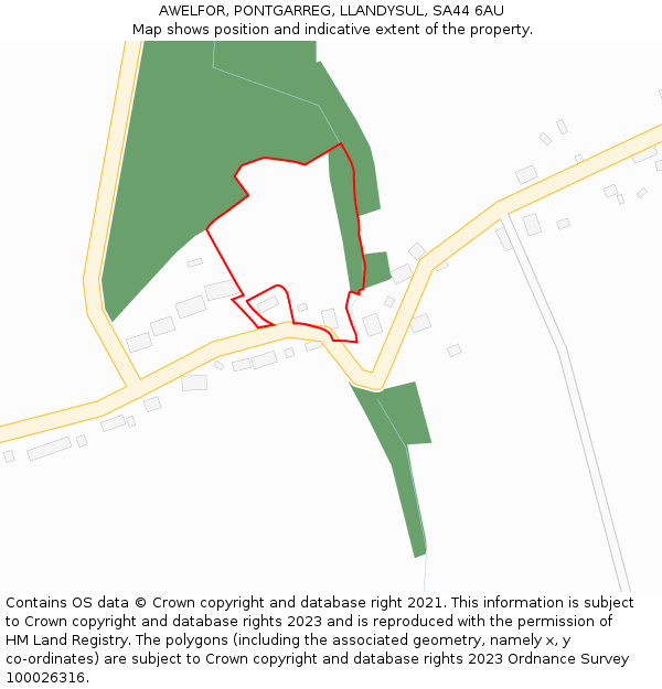 AWELFOR, PONTGARREG, LLANDYSUL, SA44 6AU: Location map and indicative extent of plot