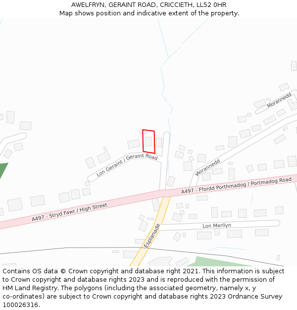 AWELFRYN, GERAINT ROAD, CRICCIETH, LL52 0HR: Location map and indicative extent of plot