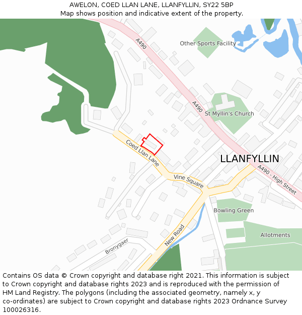 AWELON, COED LLAN LANE, LLANFYLLIN, SY22 5BP: Location map and indicative extent of plot
