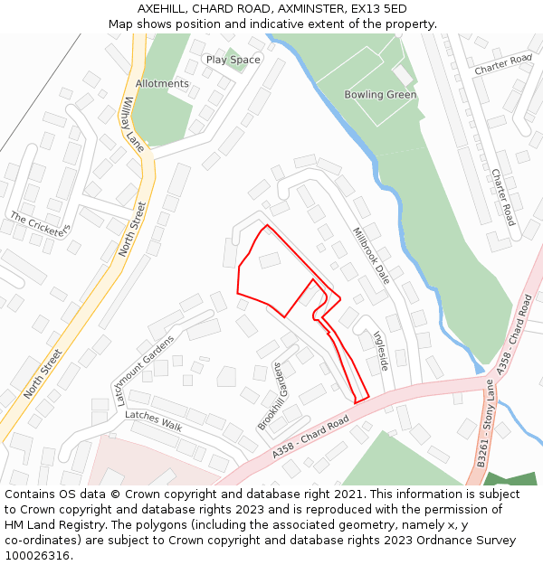 AXEHILL, CHARD ROAD, AXMINSTER, EX13 5ED: Location map and indicative extent of plot
