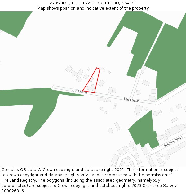 AYRSHIRE, THE CHASE, ROCHFORD, SS4 3JE: Location map and indicative extent of plot