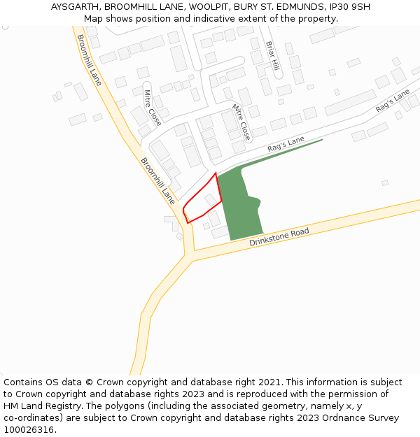 AYSGARTH, BROOMHILL LANE, WOOLPIT, BURY ST. EDMUNDS, IP30 9SH: Location map and indicative extent of plot