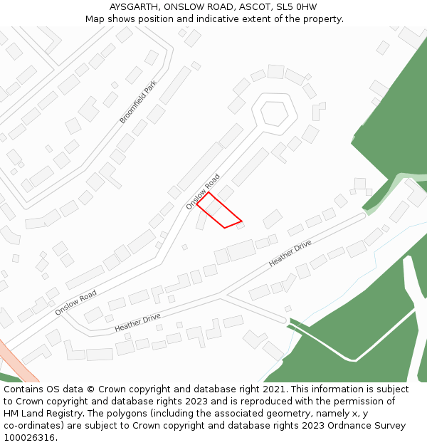 AYSGARTH, ONSLOW ROAD, ASCOT, SL5 0HW: Location map and indicative extent of plot