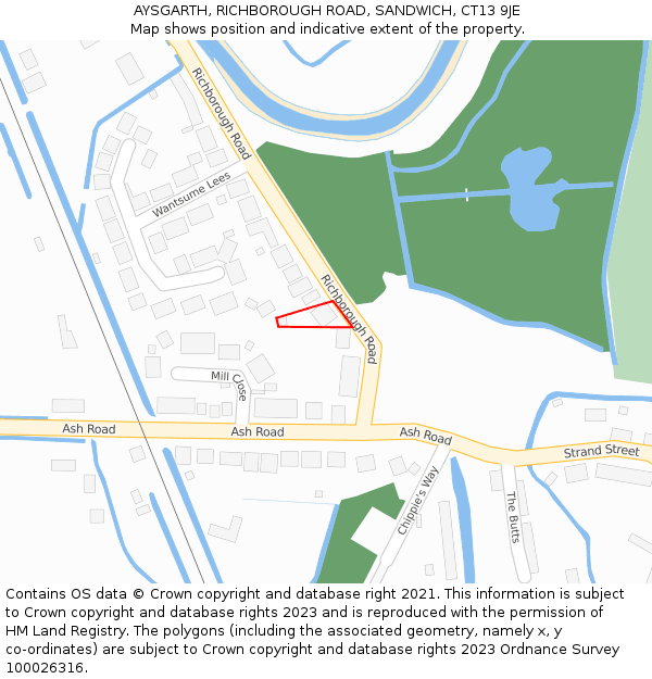 AYSGARTH, RICHBOROUGH ROAD, SANDWICH, CT13 9JE: Location map and indicative extent of plot