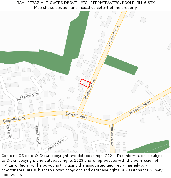 BAAL PERAZIM, FLOWERS DROVE, LYTCHETT MATRAVERS, POOLE, BH16 6BX: Location map and indicative extent of plot