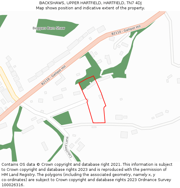 BACKSHAWS, UPPER HARTFIELD, HARTFIELD, TN7 4DJ: Location map and indicative extent of plot