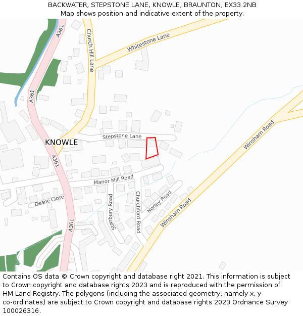 BACKWATER, STEPSTONE LANE, KNOWLE, BRAUNTON, EX33 2NB: Location map and indicative extent of plot