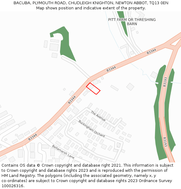 BACUBA, PLYMOUTH ROAD, CHUDLEIGH KNIGHTON, NEWTON ABBOT, TQ13 0EN: Location map and indicative extent of plot