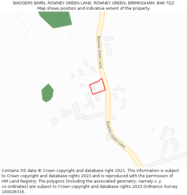 BADGERS BARN, ROWNEY GREEN LANE, ROWNEY GREEN, BIRMINGHAM, B48 7QZ: Location map and indicative extent of plot