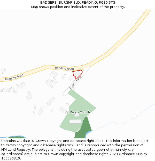 BADGERS, BURGHFIELD, READING, RG30 3TG: Location map and indicative extent of plot