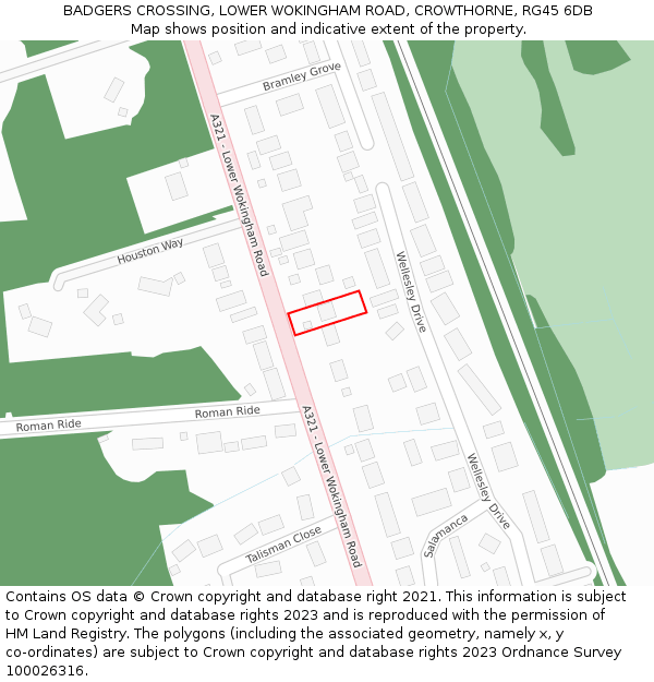 BADGERS CROSSING, LOWER WOKINGHAM ROAD, CROWTHORNE, RG45 6DB: Location map and indicative extent of plot