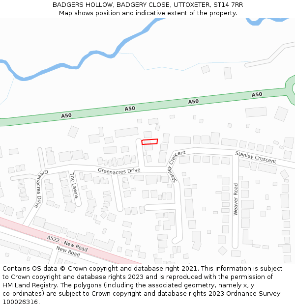 BADGERS HOLLOW, BADGERY CLOSE, UTTOXETER, ST14 7RR: Location map and indicative extent of plot