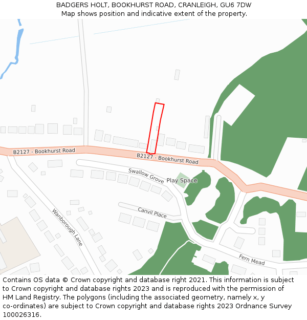 BADGERS HOLT, BOOKHURST ROAD, CRANLEIGH, GU6 7DW: Location map and indicative extent of plot