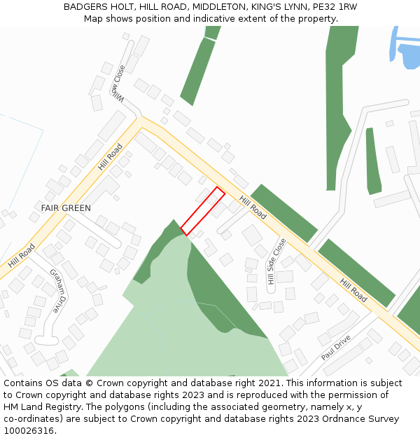 BADGERS HOLT, HILL ROAD, MIDDLETON, KING'S LYNN, PE32 1RW: Location map and indicative extent of plot