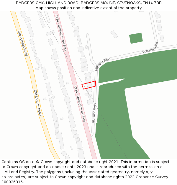 BADGERS OAK, HIGHLAND ROAD, BADGERS MOUNT, SEVENOAKS, TN14 7BB: Location map and indicative extent of plot