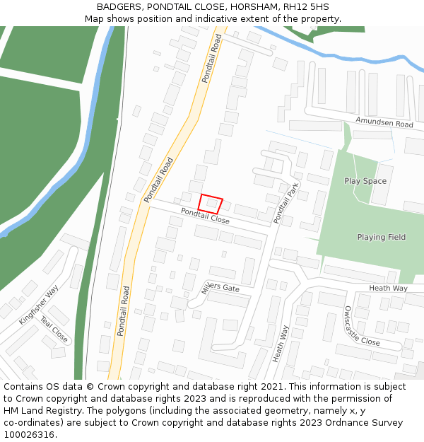 BADGERS, PONDTAIL CLOSE, HORSHAM, RH12 5HS: Location map and indicative extent of plot