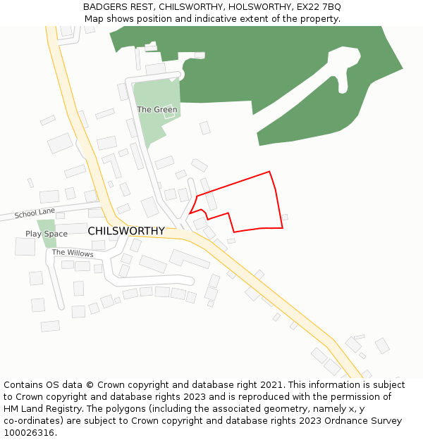 BADGERS REST, CHILSWORTHY, HOLSWORTHY, EX22 7BQ: Location map and indicative extent of plot