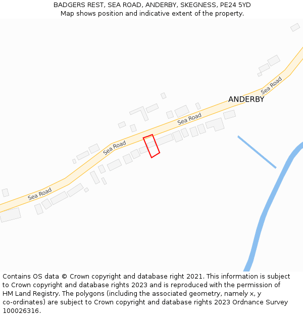 BADGERS REST, SEA ROAD, ANDERBY, SKEGNESS, PE24 5YD: Location map and indicative extent of plot